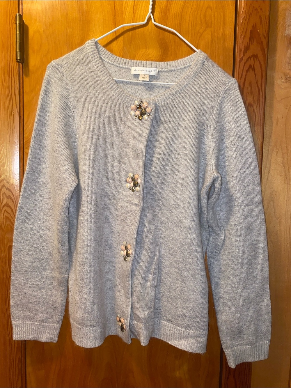 Bougie Unique Fabric Blend Light Gray Knit Cardigan with Decorative Buttons